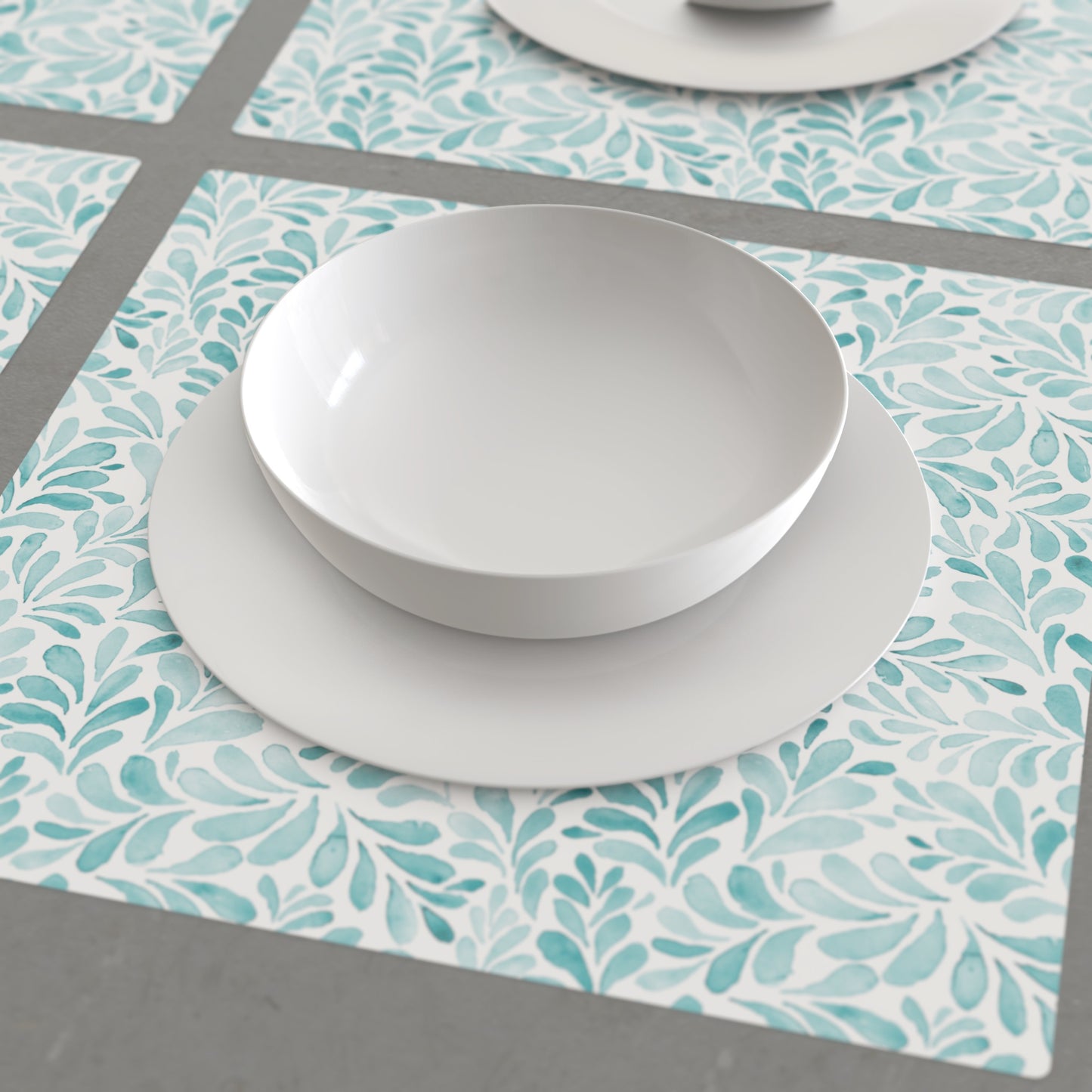 Turquoise Leaves 12.5''12.5'' Disposable Paper Placemats, Set of 24