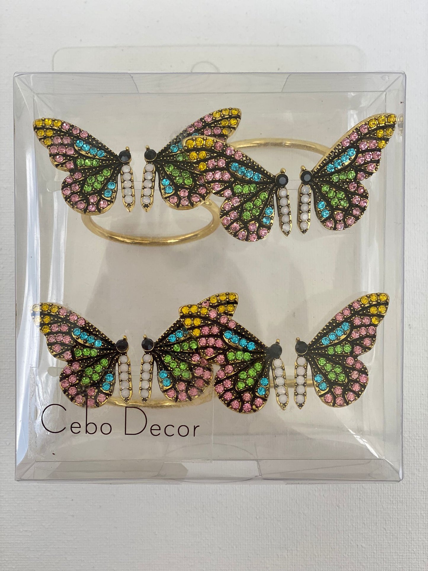 Butterfly Rhinestone Napkin Rings, Set of four