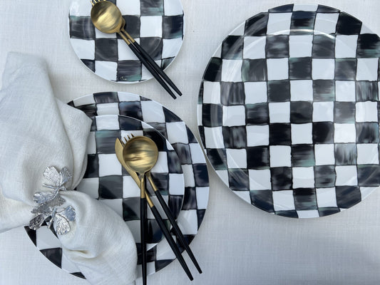 Black & White Checkered 24-pc Dinnerware Set, service for 12 peo.