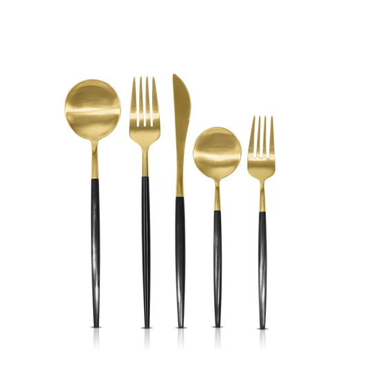 Modern Black-Gold Silverware, 60 pc set, service for 12 people